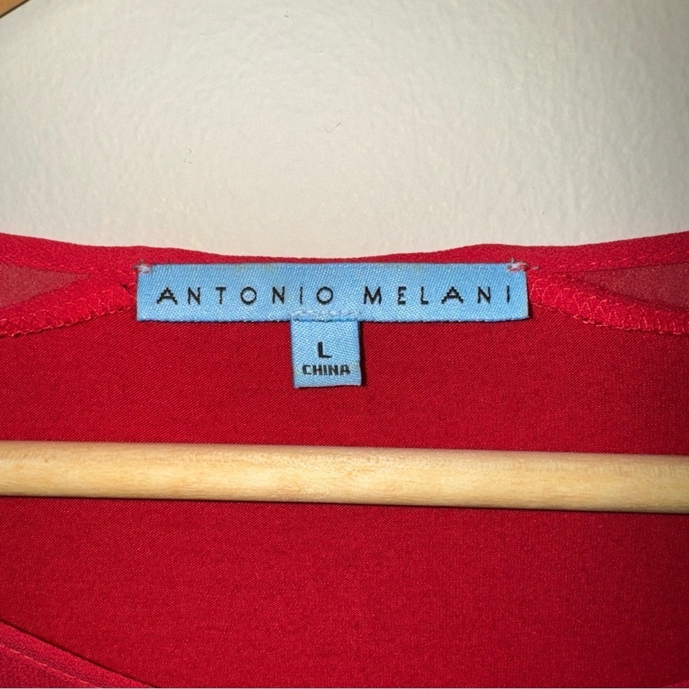 Antonio Melani Womens Red Long Sleeve Shirt With Sheer Petal Cut out Neckline L - Picture 5 of 8